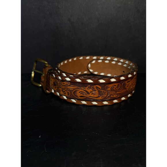 Personalized Andi Western Brown Tooled Leather Belt Southwestern Belts Size 28